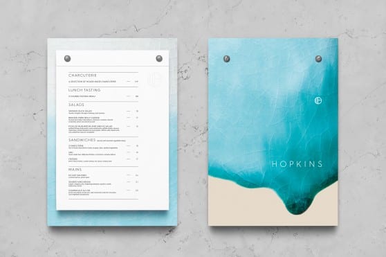 blue back of Hopkins menu and front of it