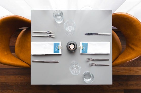 top down view of a table set at Hopkins